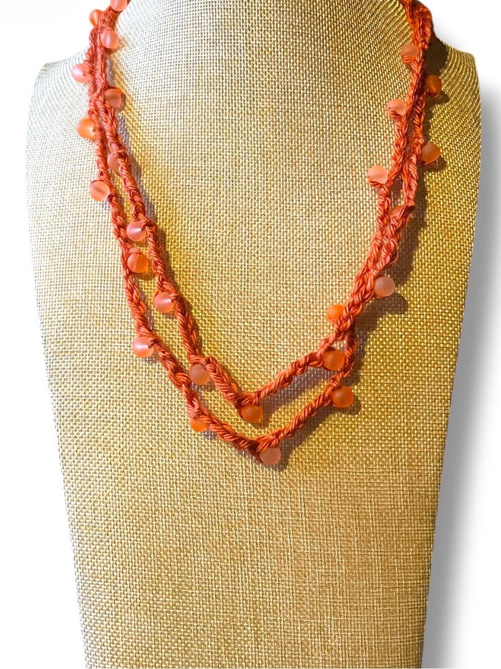 Handmade Crochet Orange Beaded Boho Necklace